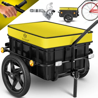 Produktbild von KESSER® Fahrradanhänger Lastenanhänger Handwagen mit Kupplung Hochdeichsel für Fahrrad Transportanhänger Transportbox mit 70 Liter Volumen Max. 60kg für Fahrräder mit 26'' - 28''