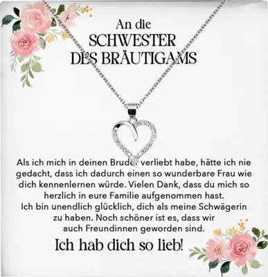 Produktbild von 22Feels Schwester des Bräutigams Geschenk von Braut Herz Halskette Frauen Schwägerin Hochzeit Damen Collier mit Steinen (Damen Silber 925/000 Schmuck)