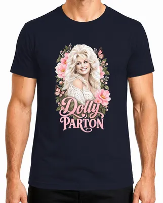 Zdjęcie produktu dla Koszulka męska z nadrukiem "Dolly Parton", motywy country, motyle, Nashville, kolor granatowy, rozmiar XL