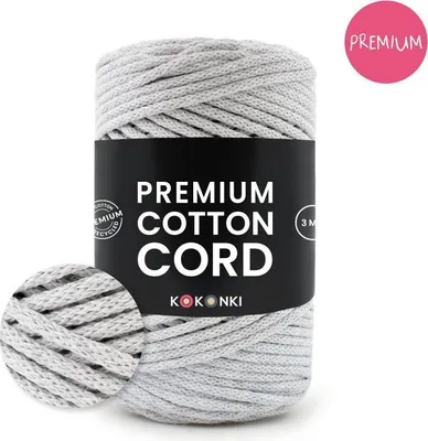Produktbild von KOKONKI Premium Baumwollkordel 3 mm, 100 m Rolle, Hellgrau 384