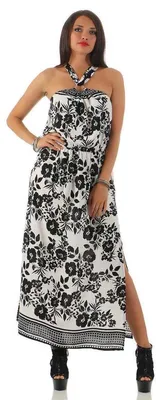 Produktbild von Damen Maxi Neckholder Kleid Sommerkleid mit Blumenmuster; Schwarz/S/M