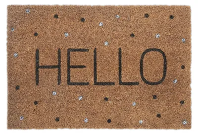 Kokos-Fußmatte Hello & Punkte 40x60 cm wetterbeständig