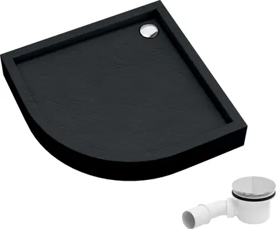 Produktbild von AQUABAD Duschwanne/Duschtasse Elegana mit LeakProtect Technologie Black Stone 90x90cm Viertelkreis, mit Standardablaufgarnitur Chrom