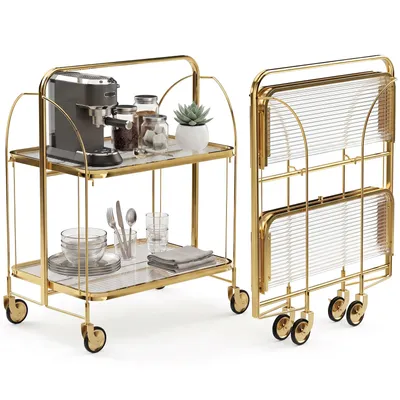 Produktbild von 2-stöckiger Servierwagen Edelstahl 68×40×80 cm – klappbar Küchenwagen mit Rollen, robuster Gastronomiewagen für Restaurant, Hotel, Schule, Küche