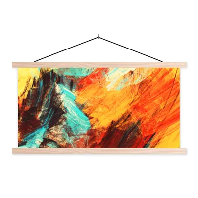 Produktbild von MuchoWow® Textilposter Gemälde - Abstrakt - Öl 120x60 cm mit holzfarbenen Rahmen - Klemmleiste