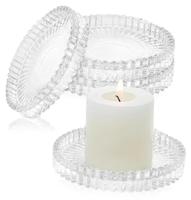4er-Set Glas-Kerzenteller, 9 cm, rund, transparent, für Hochzeit