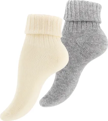 Produktbild von Cotton Prime® 2 Paar Wollsocken Alpaka Socken mit Umschlag 35-38 ecru/hellgrau