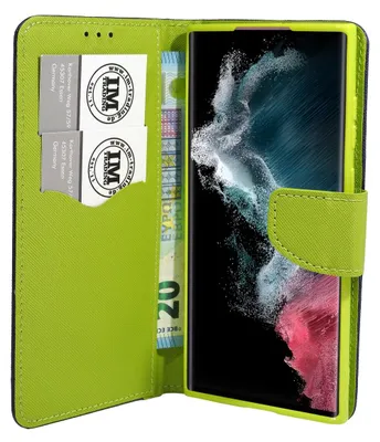 Zdjęcie produktu dla Etui Book Fancy kompatybilne z SAMSUNG GALAXY S22 ULTRA (SM-908B) etui na telefon z funkcją podstawki, uchwyt na karty niebiesko-zielony
