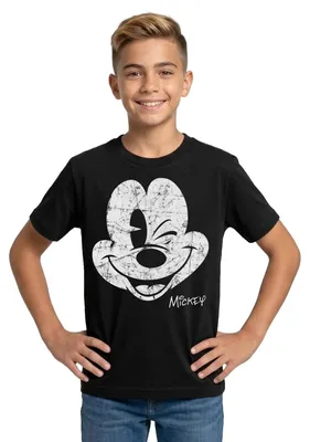 Produktbild von Mickey & Minnie Retro Mickey Mouse Zwinkernd Teenager T-Shirt, 152/164 (12-14 Jahre), Schwarz