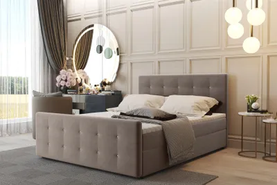Produktbild von Boxspringbett Schlafzimmerbett CARLOS 180x200cm Stoff Soro Cappuccino inkl.Bettkasten