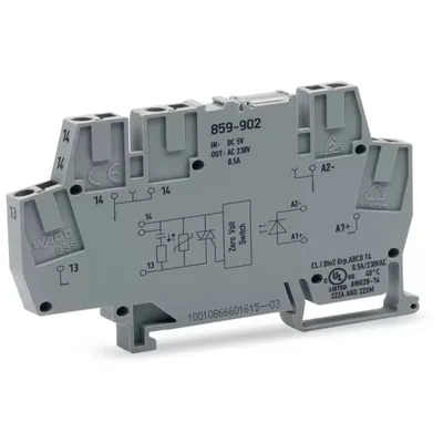 Produktbild von WAGO Optokopplermodul;Eingangsnennspannung DC 5 V;Ausgangsspannungsbereich AC 24 … 260 V;grau 859-902