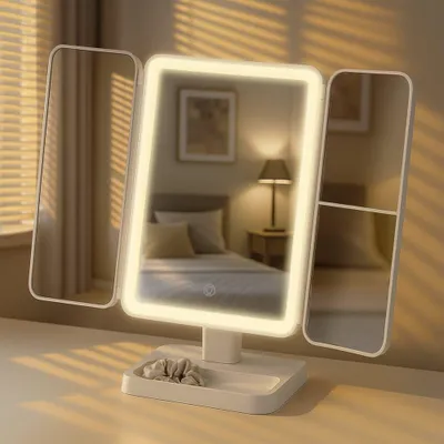Obrázok produktu pre Moderné kozmetické zrkadlo s osvetlením, nastaviteľné farby LED, nabíjanie cez USB-C