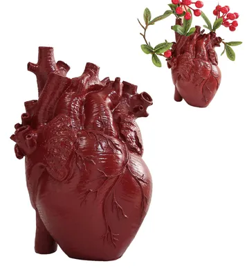 Herzförmige Vase aus Kunstharz, rot, 12 x 16,6 cm