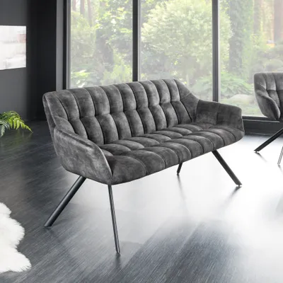 Produktbild von riess-ambiente Esszimmer Sitzbank PAPILLON 165cm grau Samt mit Rückenlehne schwarzes Metallgestell Dekobank Polsterbank