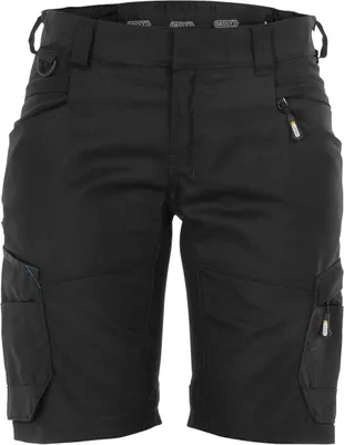 A pair of black work shorts for women, shown from the front.