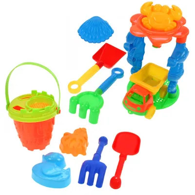 Produktbild von 12tlg. Sandspielzeug Set Sandkasten Spielzeug LKW Strandspielzeug Eimer Formen Schaufel Sand Strand Eimergarnitur