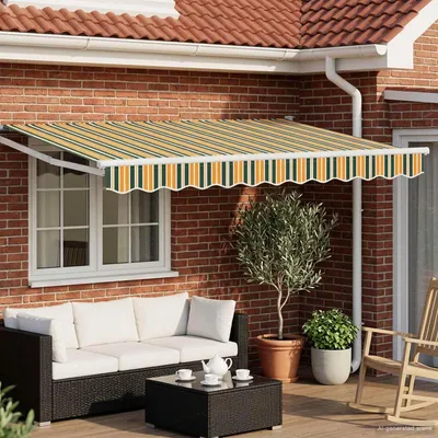Obrázek produktu pro vidaXL Elektrická výsuvná markýza, zelená, žlutá, bílá, 3 x 2,5 m