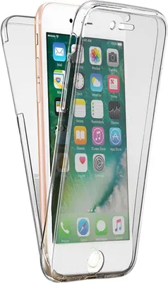 A clear protective case is shown covering a rose gold iPhone.