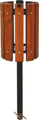 Produktbild von Casa Padrino Luxus Abfallbehälter Dunkelbraun / Schwarz Ø 38 x H. 155 cm - Massivholz Abfallbehälter mit Stahl Beinen - Garten Mülleimer - Terrassen Mülleimer - Gastronomie Abfallbehälter