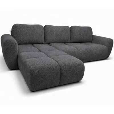 Produktbild von Ecksofa Agnello mit Schlaffunktion – Premium-Steppung, Bouclé-Stoff, Bettkasten | 290 × 185 cm | Links | Dunkelgrau