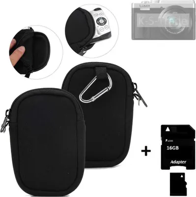 Produktbild von K-S-Trade® Kameratasche kompatibel mit Panasonic Lumix DC-TZ96D Schutz Hülle Kompaktkamera Tasche Travelbag sleeve case neopren Fototasche + 16GB