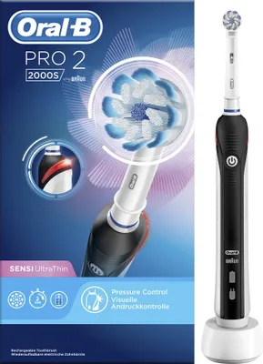 Produktbild von Oral-B PRO 2 2000S Sensi Ultrathin, Erwachsener, Rotierende-vibrierende Zahnbürste, Tägliche Pflege, Sensibel, Schwarz, Weiß, 2 min, 30 sec, Deutschland