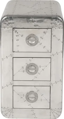 A silver three-drawer cabinet.