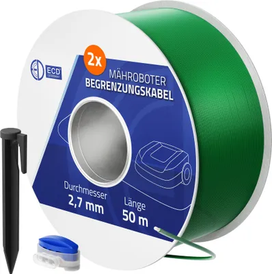 Produktbild von ECD Germany 100m Universal Begrenzungskabel für Mähroboter + 400 Erdnägel + 24 Kabelverbinder Kupfer verzinnt Kompatibel mit Gardena Bosch Husqvarna