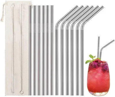 Produktbild von Set von 12 Recyclingstäbchen aus Edelstahl für verschiedene Getränke