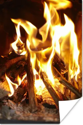 Produktbild von MuchoWow® Poster Ein Kamin mit Feuer 80x120 cm - Papierdruck