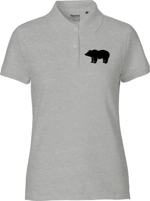 Produktbild von Huuraa Damen Polo Shirt Bär Silhouette S Sport Grey Bio Baumwolle Fairtrade Poloshirt Geschenkidee