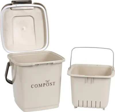 Obrázok produktu pre HowHomely | Kôš na organický odpad - Kôš na organický odpad - 8 l - 26 x 26 x 25 cm - béžový - Kôš na organický odpad do kuchyne - s vložkou