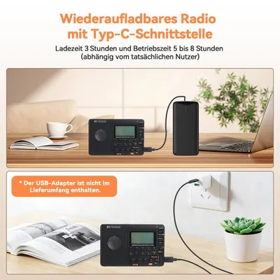 Produktbild von Tragbares Digitales Radio Retekess V115, Notfallradio Batteriebetrieben, AM FM SW, 100 Stationsspeicher, Küchenradio für Garten Retro, Schwarz