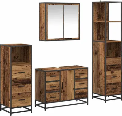 Produktbild von vidaXL Badezimmermöbel Set mit Schubladen 4 pcs Altholz Holzwerkstoff