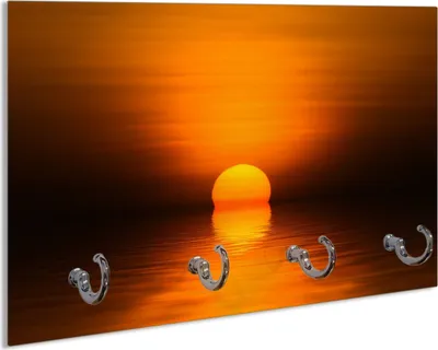 Produktbild von Wallario Schlüsselbrett aus Glas, Motiv: Sonnenuntergang über dem Wasser II, 30 x 20 cm mit 4 Haken