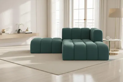 Image de Chaise longue   avec pouf Grand, tissu velours Salvador, bleu azur, droite