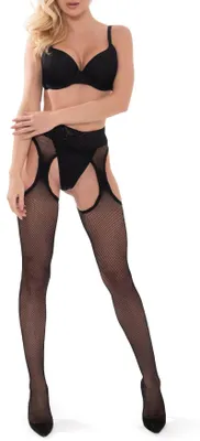 Produktbild von sesto senso Netzstrumpfhose mit Offenem Schritt Hosenträger Strumpfhose Muster S