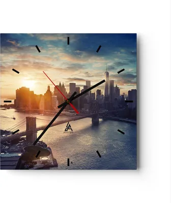 Produktbild von Wanduhr - Quadrat - Glasuhr - New York Stadt - 30x30cm - Schleichendes Uhrwerk - Lautlos - zum Aufhängen bereit - Dekoration Modern - Wanddekoration aus Glas - C3AC30x30-3733