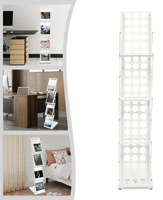 Immagine prodotto di Espositore per opuscoli e riviste - Espositore pieghevole - Quattro scomparti - Metallo - 36×27×132 cm - Per fiere ed esposizioni - Avorio