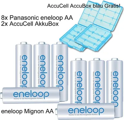 Produktbild von 8er Pack Panasonic eneloop Standard Akkus Mignon AA Akku Batterien mit blauer Akkubox
