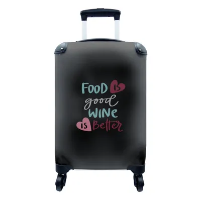 Produktbild von MuchoWow® Koffer Handgepäck Trolley Rollkoffer Kleine Reisekoffer mit 4 Rollen - Schwarz - 'Essen ist gut, Wein ist besser' - Sprichwörter - Zitate - Cabin Size < 55x40x23 cm & 55x40x20 cm - Fotokoffer - Kabinenkoffer - Boardgepäck - Reise-Box - Reisekoffer - Reisegepäck - Koffer mit Bild - Trolley für Kinder