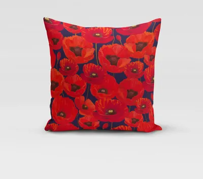 Produktbild von SCHÖNER LEBEN. Kissenhülle Outdoor Mohnblumen rot dunkelblau Größe 80x80cm (HxB) 80x80cm (HxB) Größe