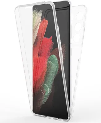 A transparent phone case is shown over a smartphone.