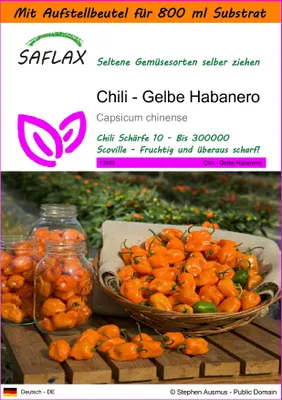 Produktbild von SAFLAX - Garden in the Bag - Chili - Gelbe Habanero - 10 Samen - Mit Anzuchtsubstrat im praktischen, selbst aufstellenden Beutel - Capsicum chinense