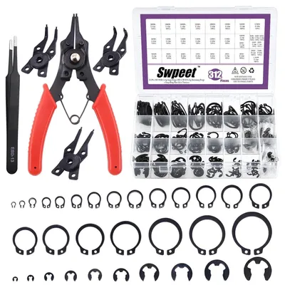 Productafbeelding van Snapring tangenset, 312 stuks, 4-in-1, staal, M4 - M28mm, C-clip, sets van ringspanners