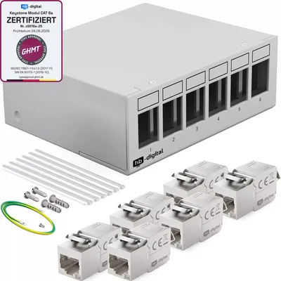 Produktbild von hb-digital Patch Panel 6 Port mit 6 x Keystone Module Cat 6a hellgrau