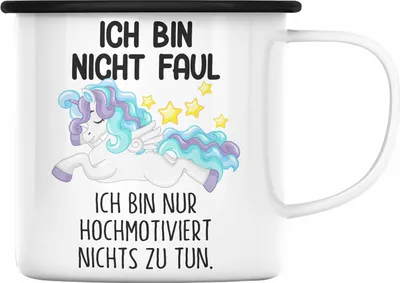 Produktbild von Trendation - Lustige Ich Bin Nicht Faul Emaille Tasse Mit Spruch Einhorn Emaille Emaille Tasse Geschenk Mama Freundin Kollegin Geschenkidee Arbeit Frauen (Schwarz)