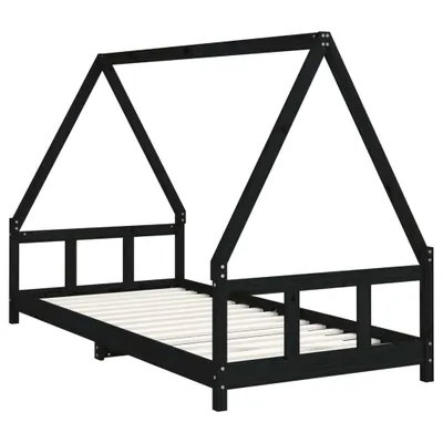 Image de vidaXL Lit d'enfant noir 90x200 cm pin massif
