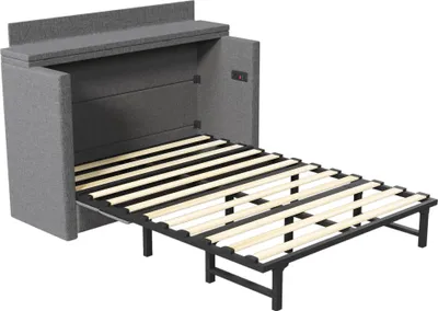 Produktbild von Merax Schrankbett 140x200cm, Wandbett mit USB & Typ-C, 1 Schublade, Umbaubar und Mobil Klappbett, Wandklappbett, Plattformbett, Leinen, Grau