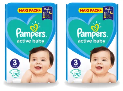 Imagen del producto de 2 pañales Pampers Active Baby, talla 3, para bebés de 6 a 10 kg - Paquete económico - 2 unidades
